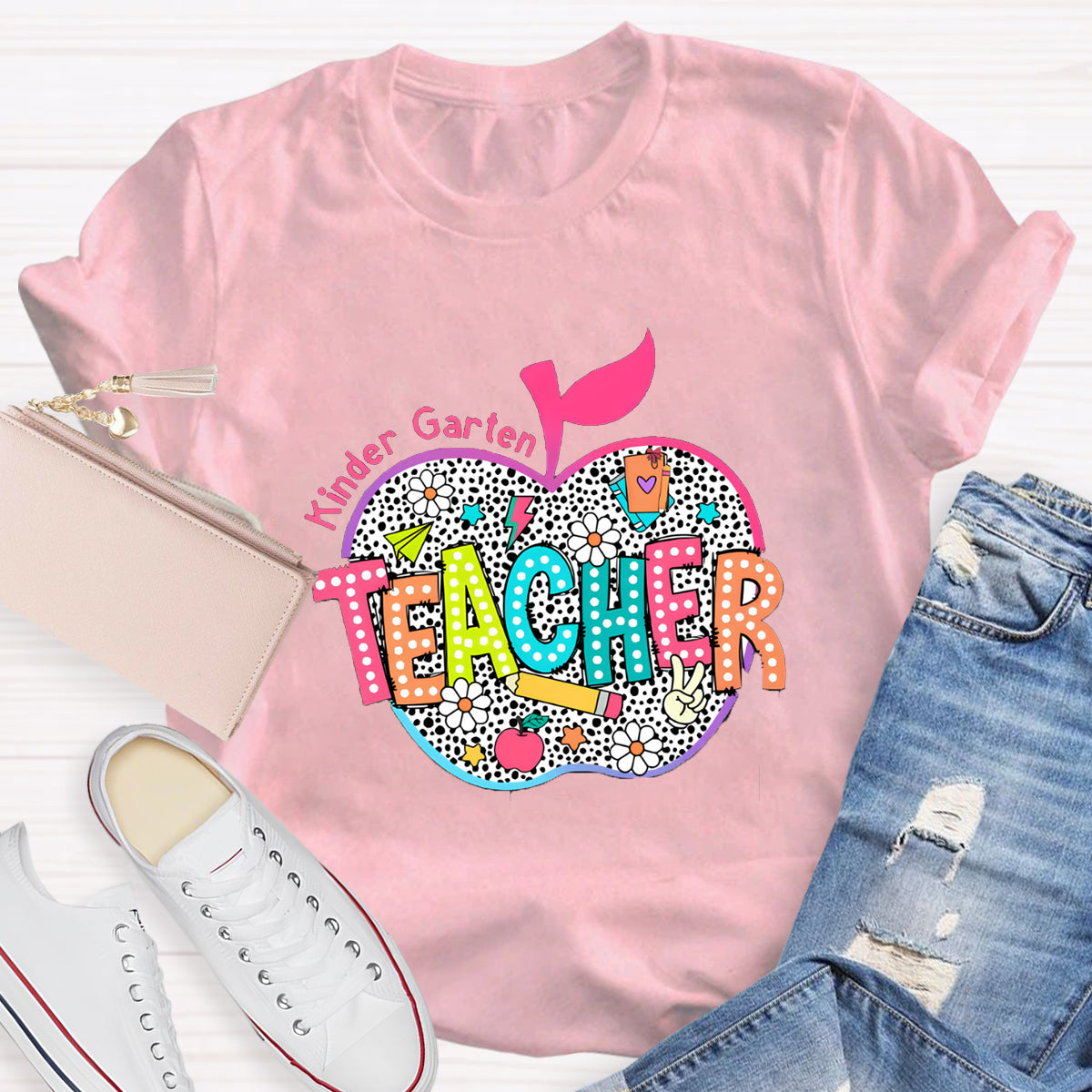 Personalized Neon Leopard Apple Grade Teacher T-Shirt
