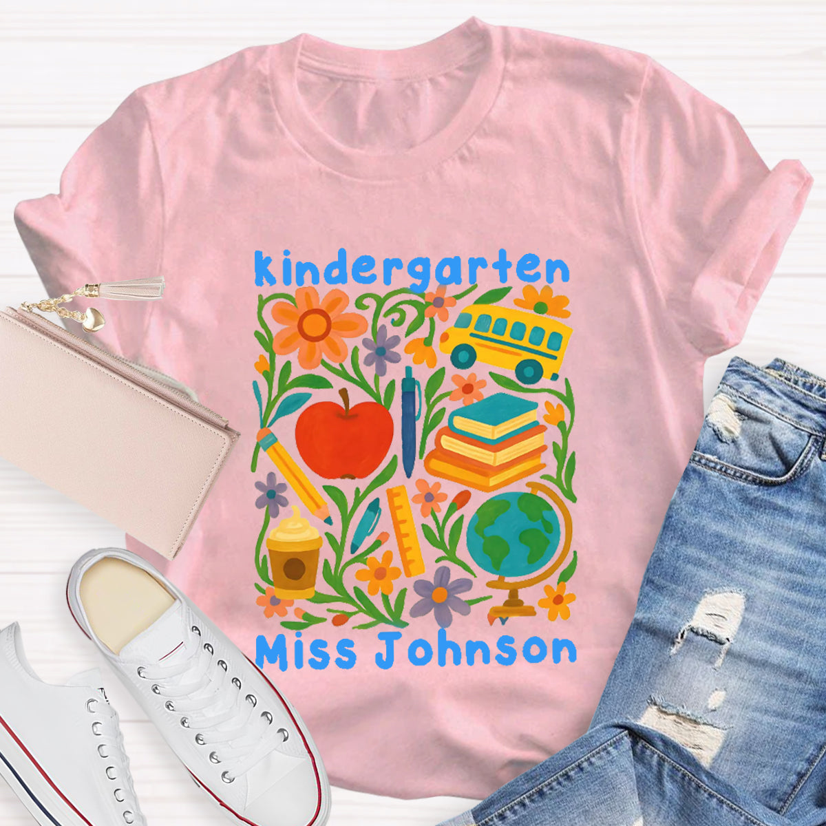 Personalized Grade And Name Back To School Floral Teacher T-Shirt
