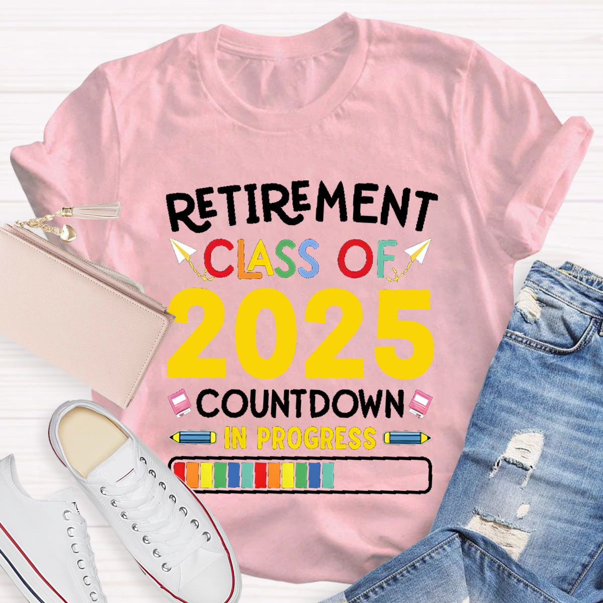 Personalized Retirement Year Class Countdown In Progress Teacher T-Shirt