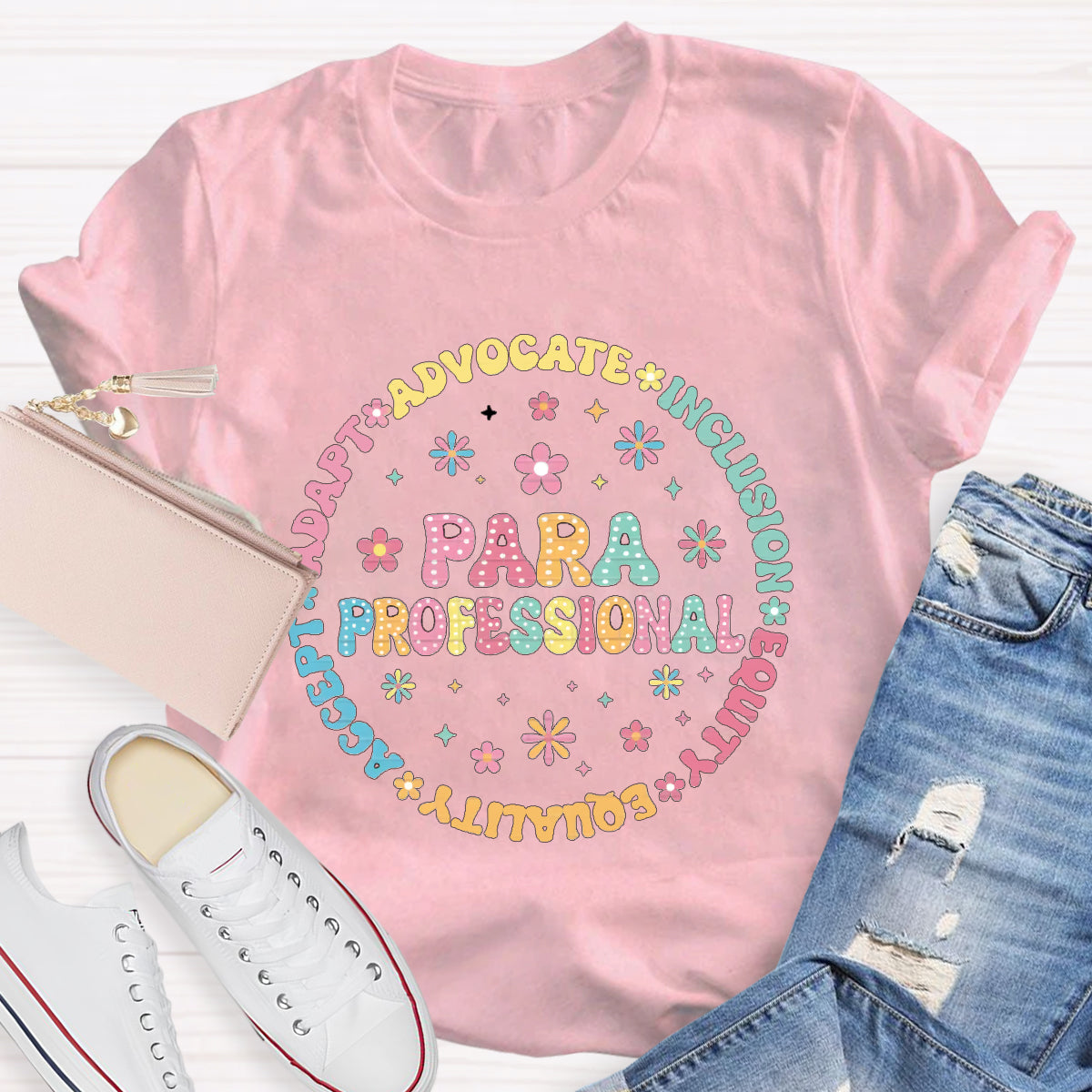 Para Professional Adapt Advocate Pink Flower Teacher T-Shirt