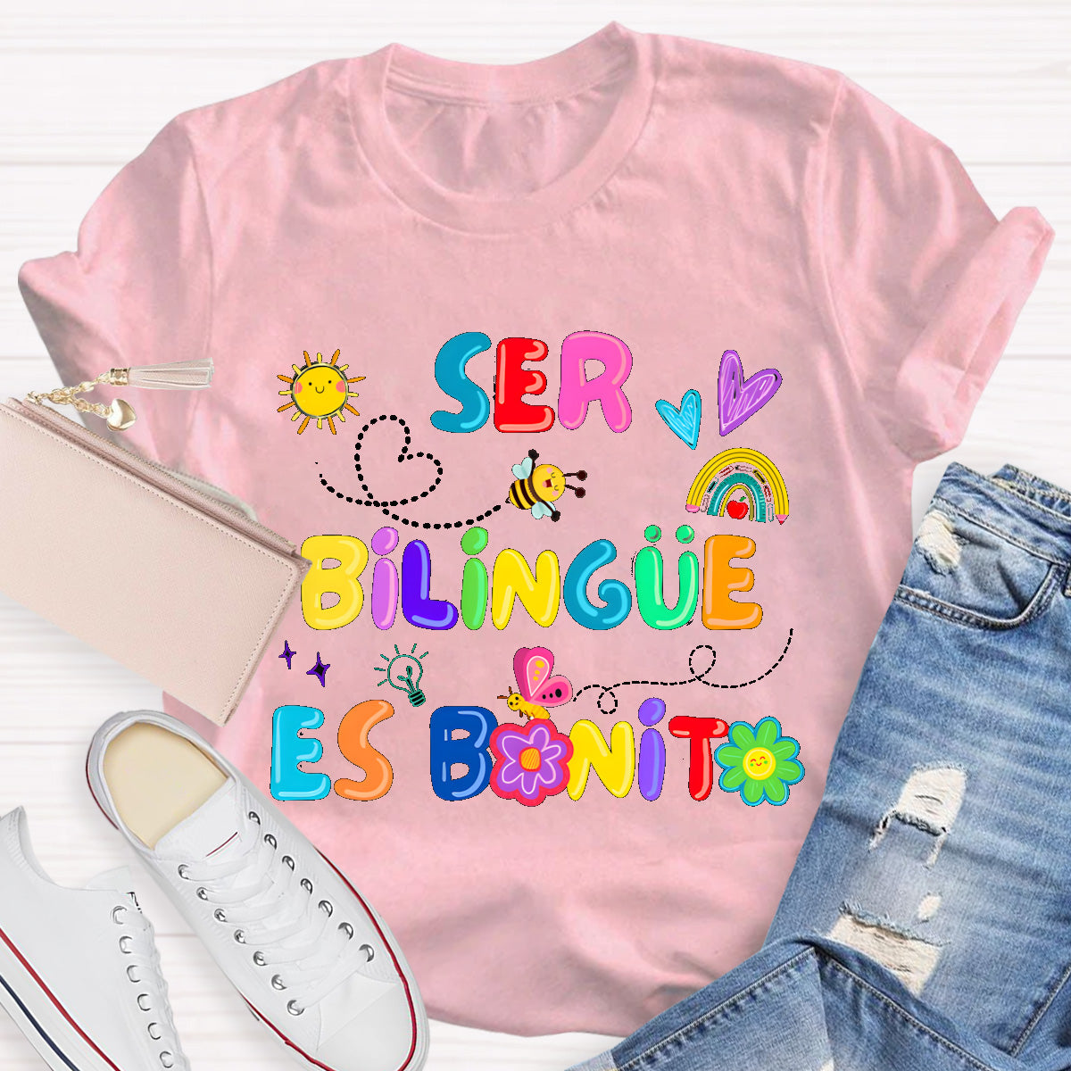Brighter Floral Ser Bilingue Es Un Super Poder Spanish Teacher T-Shirt
