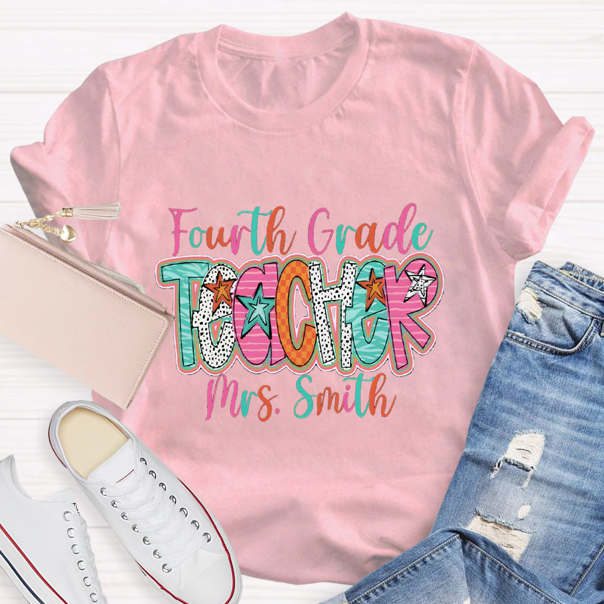 Personalized Grade And Name Fourth Grade Teacher T-Shirt