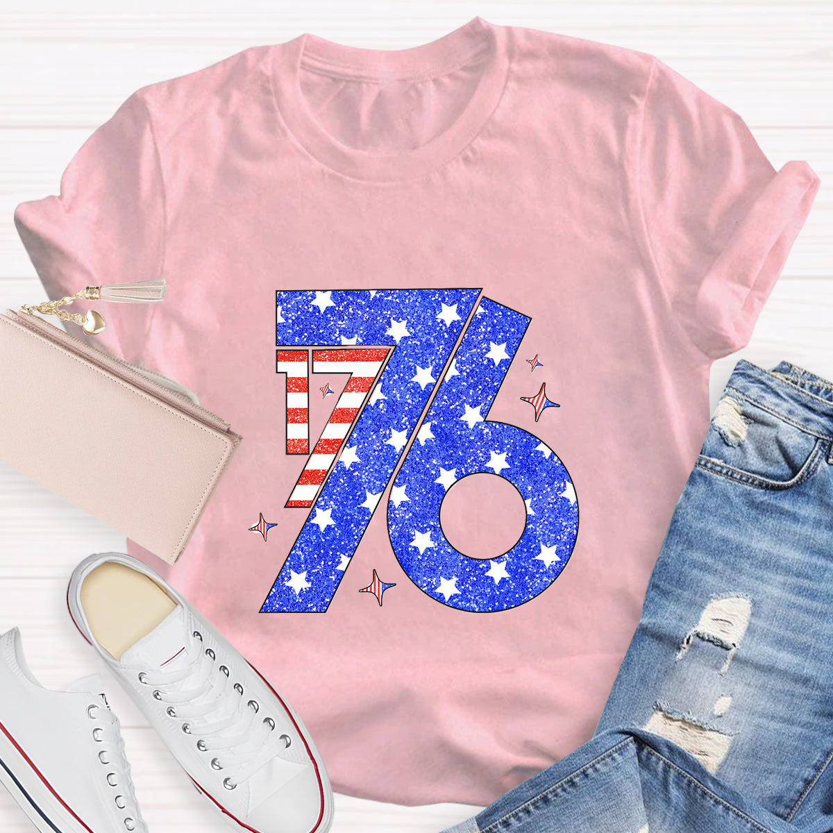 Blue Red White 1776 Teacher T-Shirt