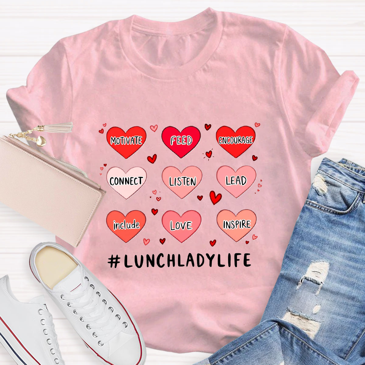 Lunch lady Life Heart Teacher T-Shirt