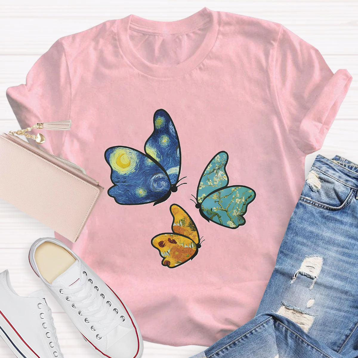 Star Art Butterfly Teacher T-Shirt