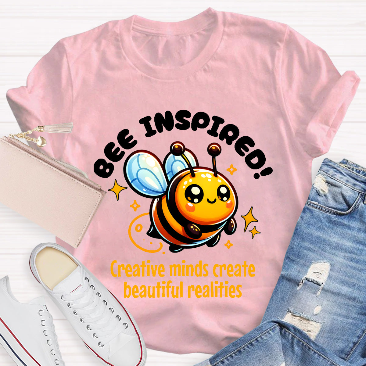 Bee Inspired Creative Minds Create Beautiful Realities Teacher T-Shirt