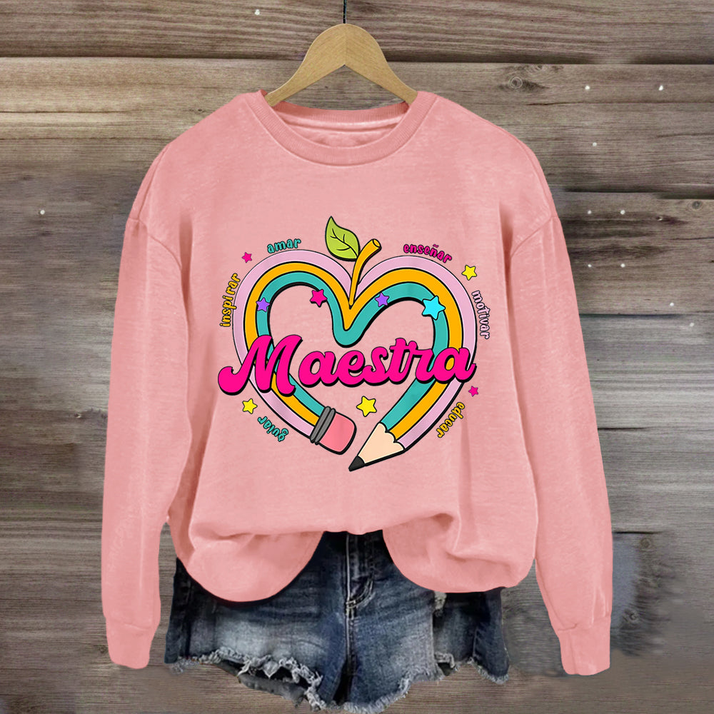 Maestra Pencil Apple Spanish Teacher Sweatshirt