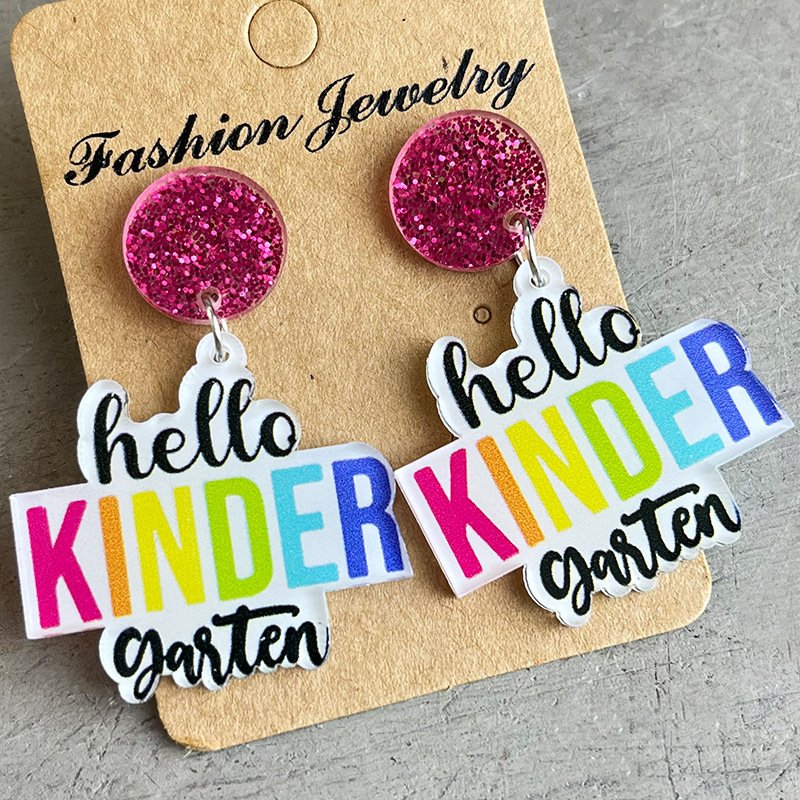 Colorful Simple Text Shiny Student Earrings