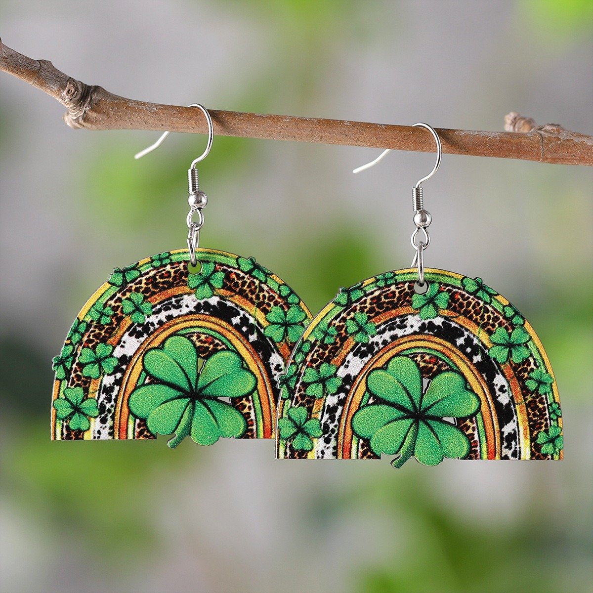 Watercolor Style Lucky Clover Teacher Wooden Earrings