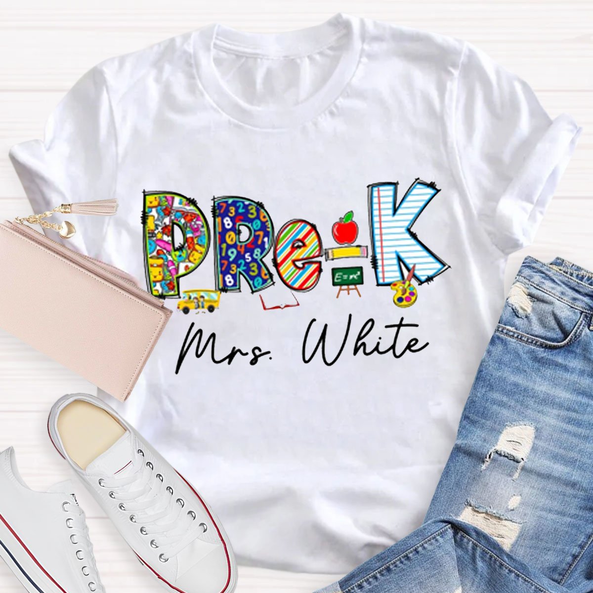 Personalized Funny Design Grade And Name Teacher T-Shirt