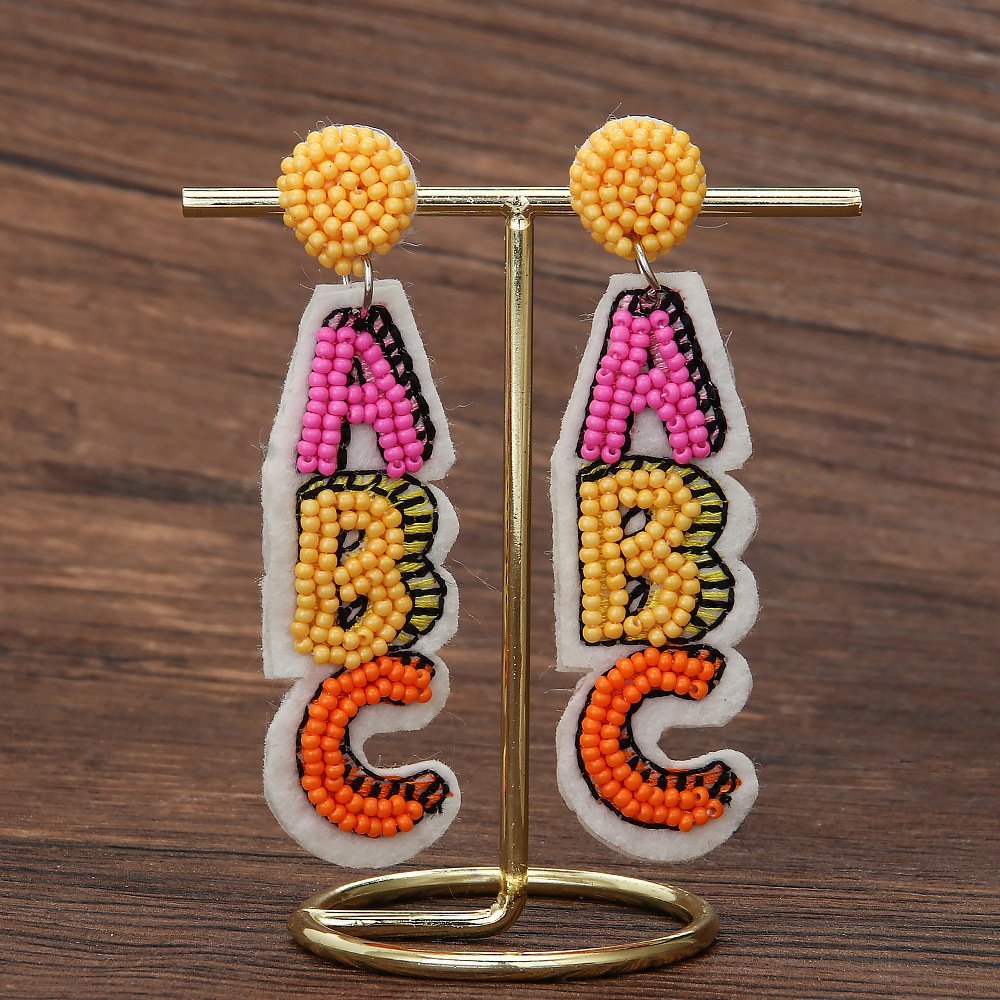 Teacher'S Creative Hand-Woven Abc Earrings
