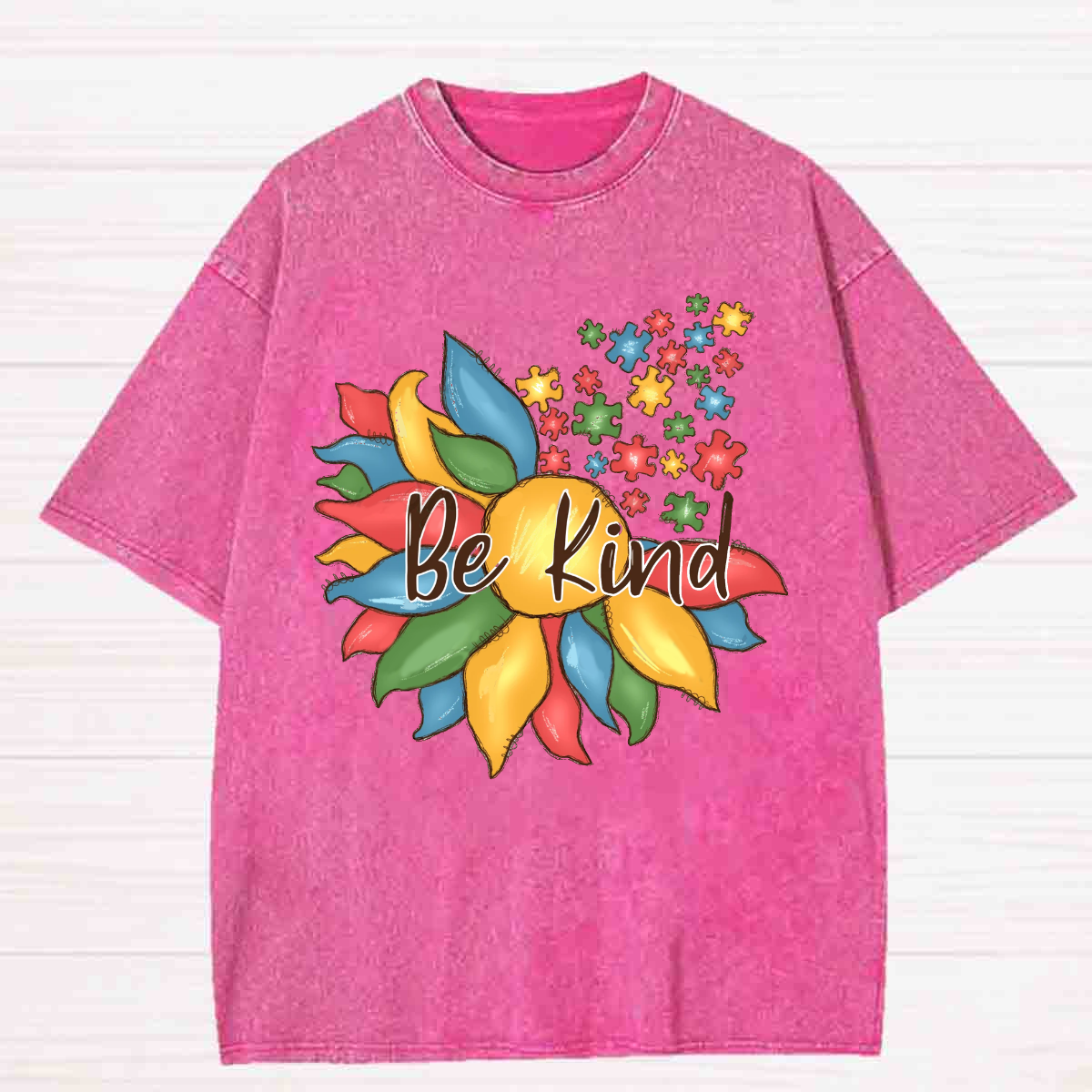 Be Kind Colorful Sunflower Washed T-shirt