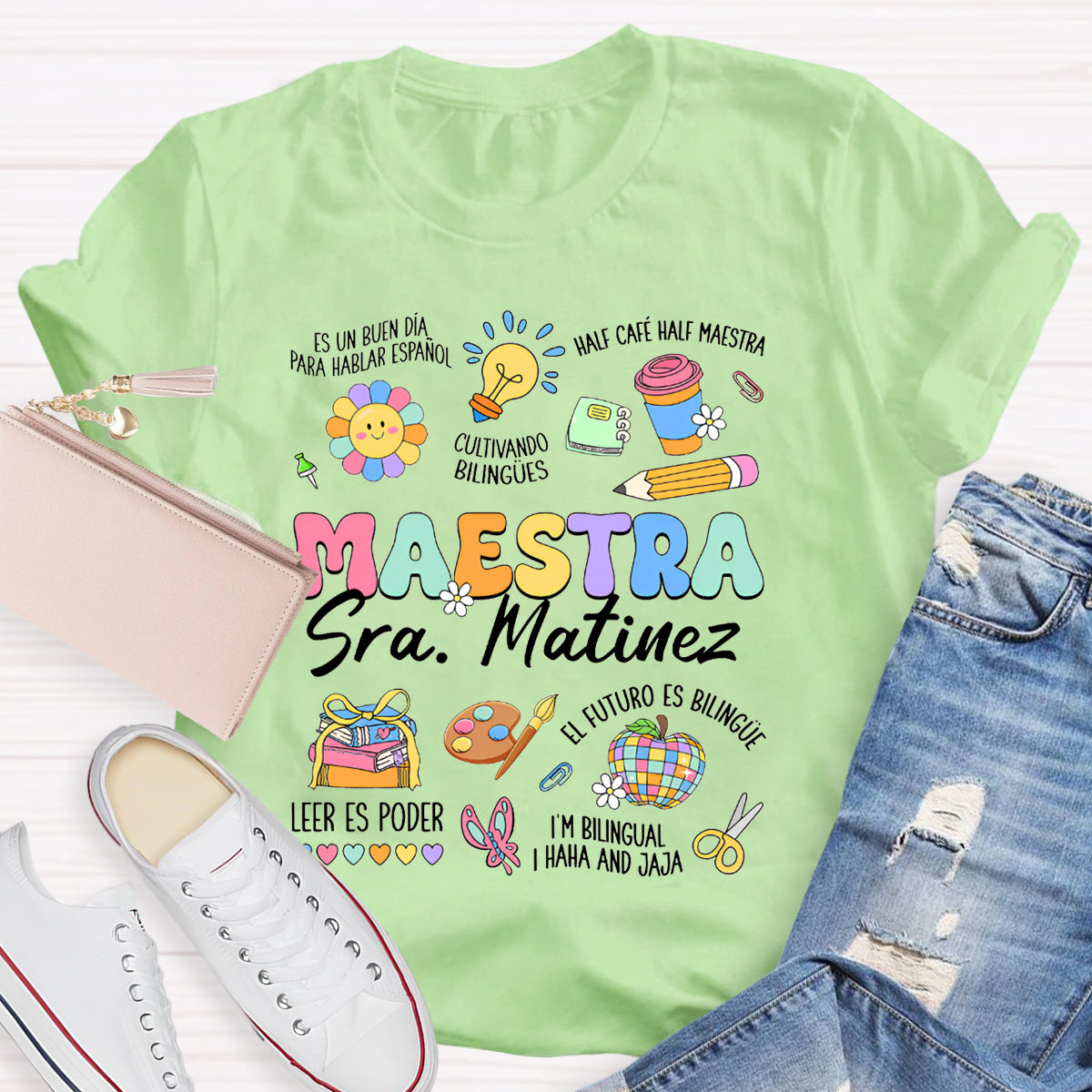 Personalized Name Maestra Bilingual Teacher T-shirt