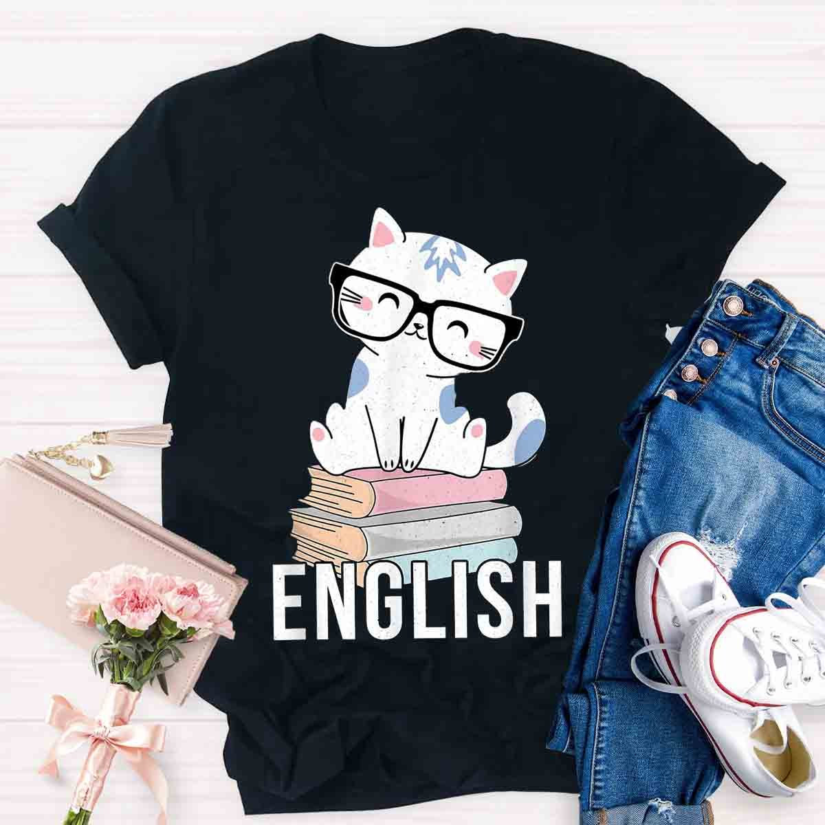 Cat Book English Teacher T-Shirt