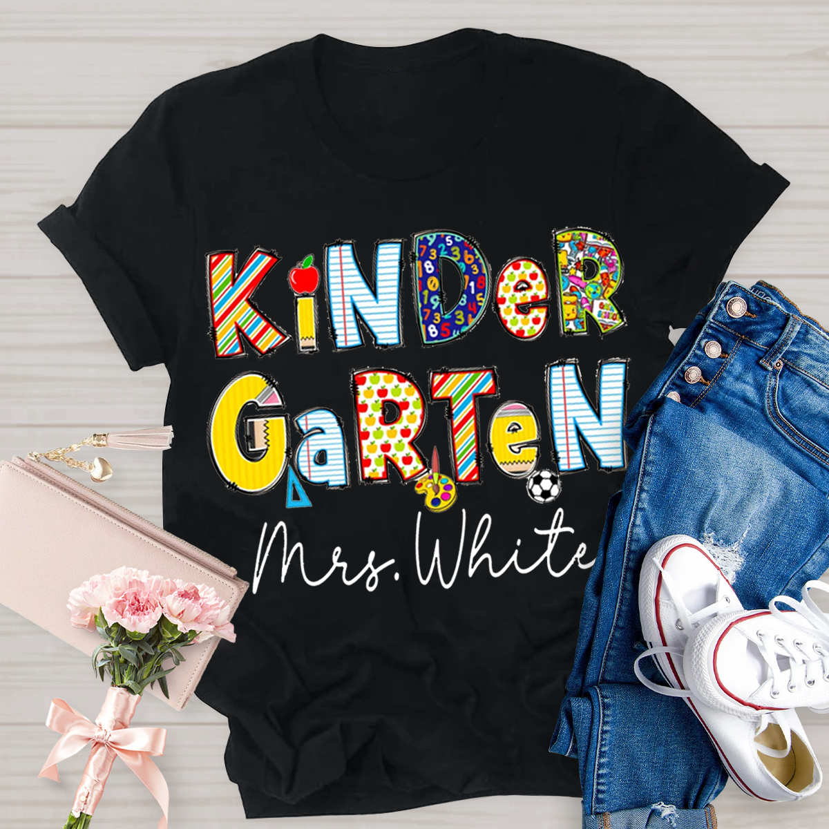 Personalized Funny Design Grade And Name Teacher T-Shirt