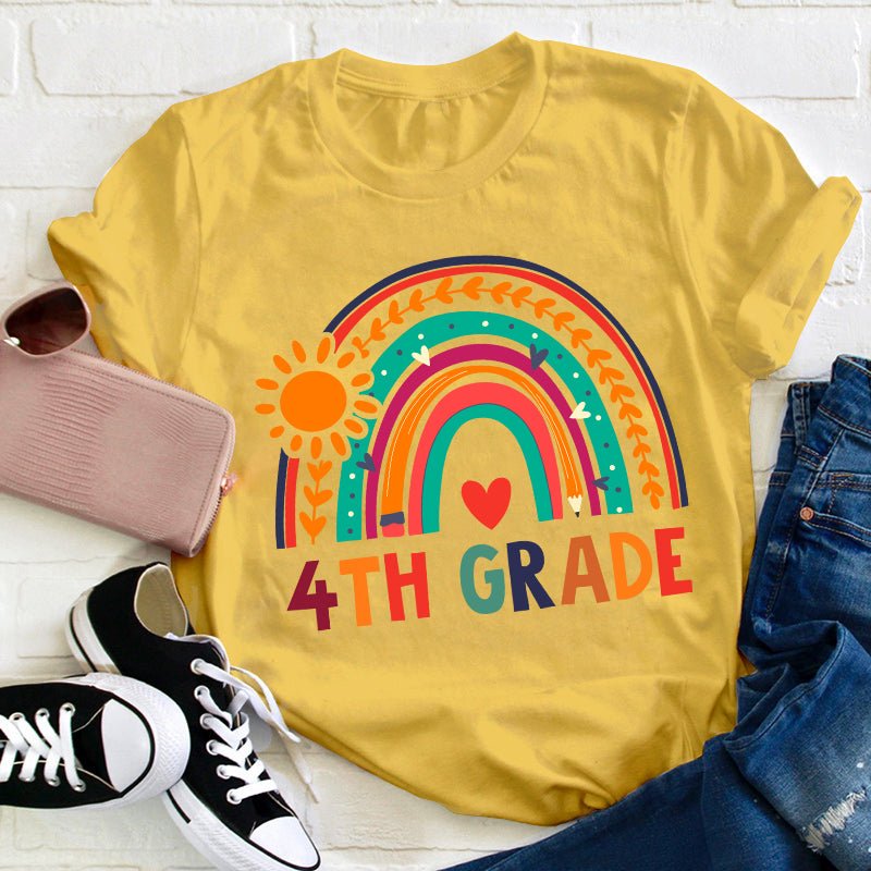 Personalized Shining In All Directions Rainbow Heart Teacher T-Shirt