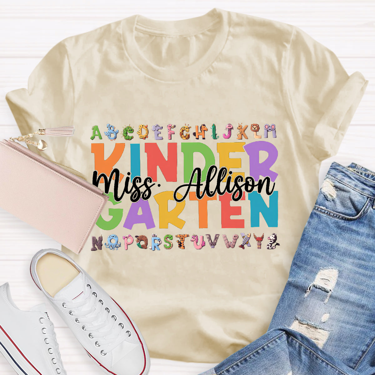 Personalized Teacher Name And Grade 26 Animal English letters T-Shirt