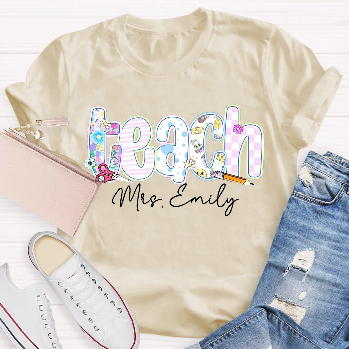 Personalized Name Floral Teacher Training Aid T-Shirt