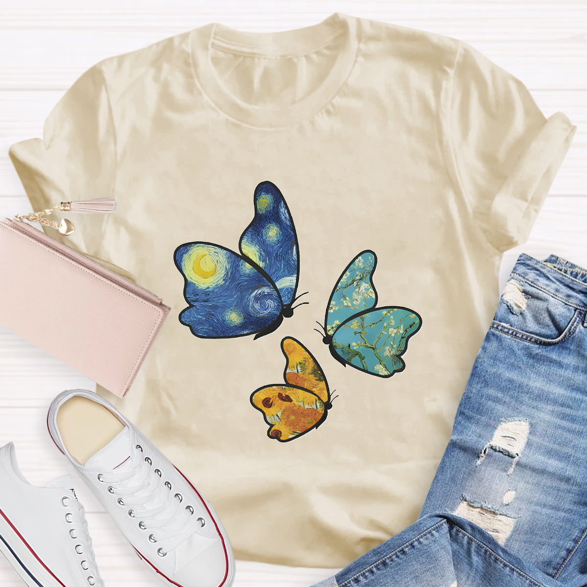 Star Art Butterfly Teacher T-Shirt