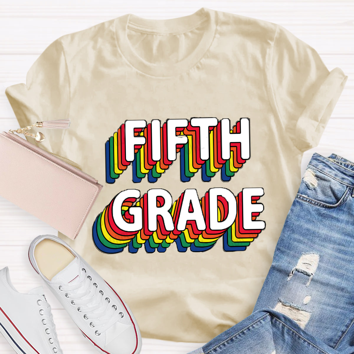 Personalized Grade Colored Text Teacher T-Shirt