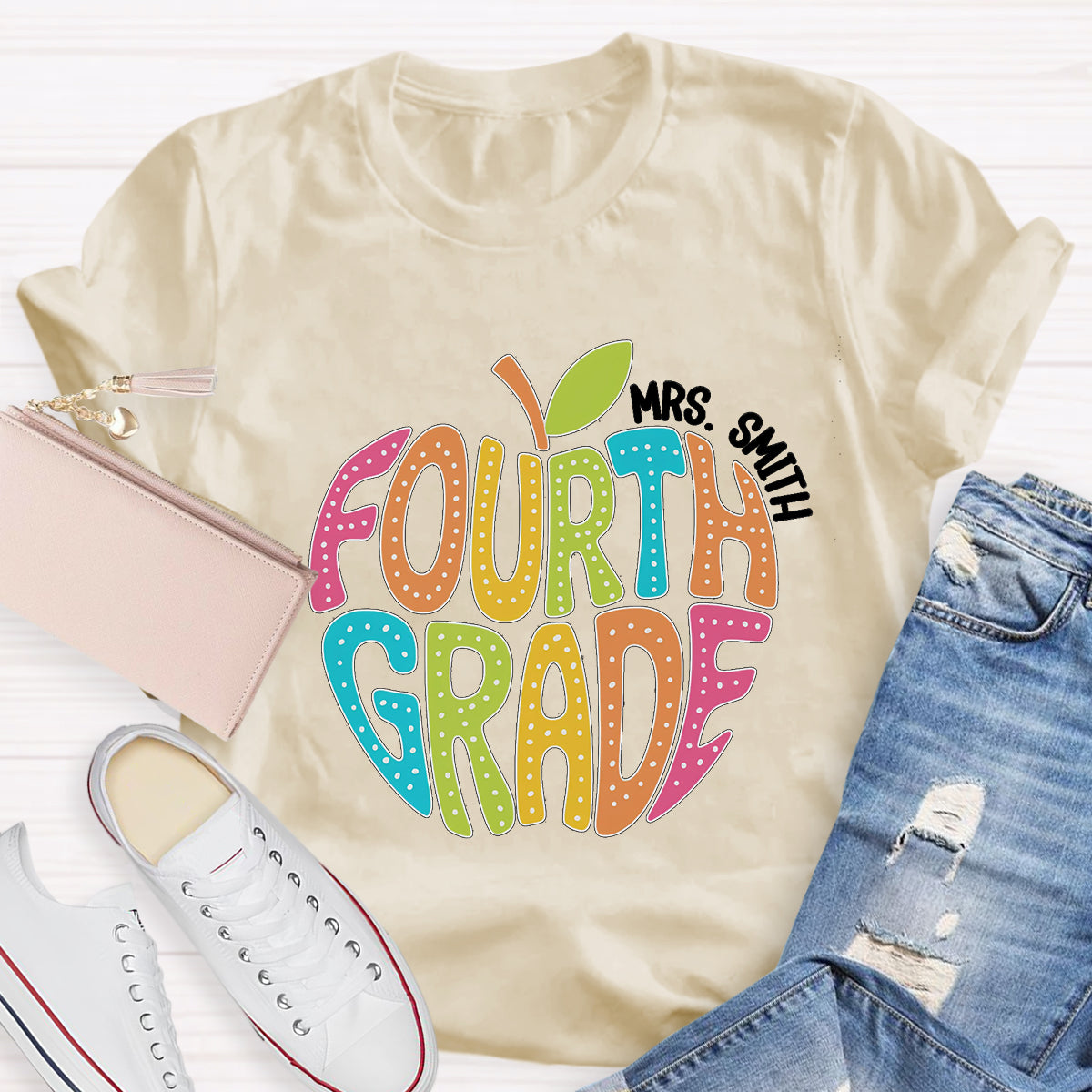 Personalized Grade And Name Letter Apple Teacher T-Shirt