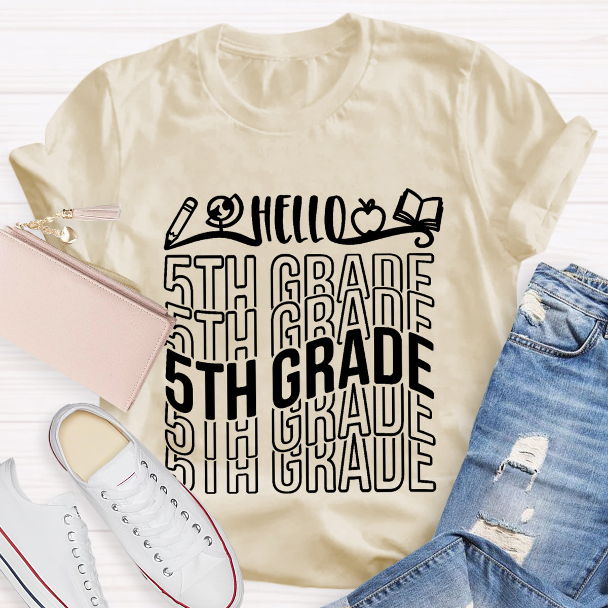Personalized Grade Hello 5th Grade Teacher T-Shirt