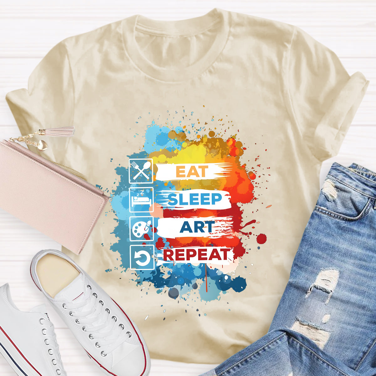 Eat Sleep Art Repeat Teacher T-Shirt