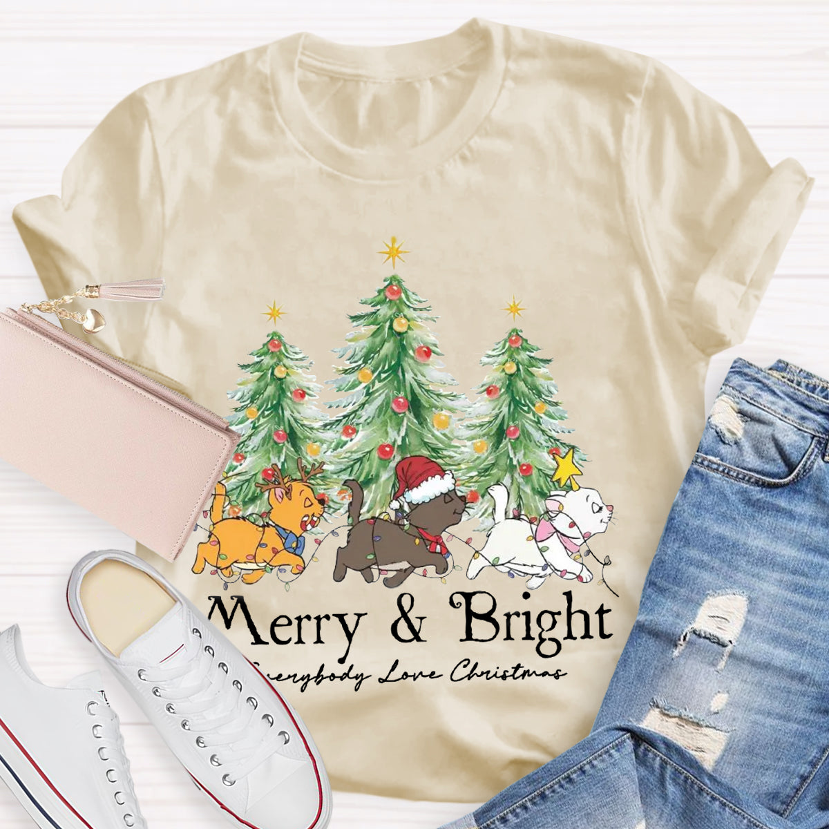 Merry & Bright Everybody Love Christmas Teacher T-Shirt