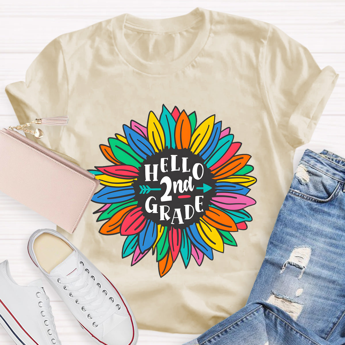 Personalized Grade Hello 2nd Grade Sunflower Teacher T-Shirt