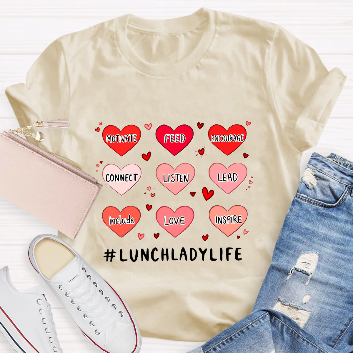 Lunch lady Life Heart Teacher T-Shirt