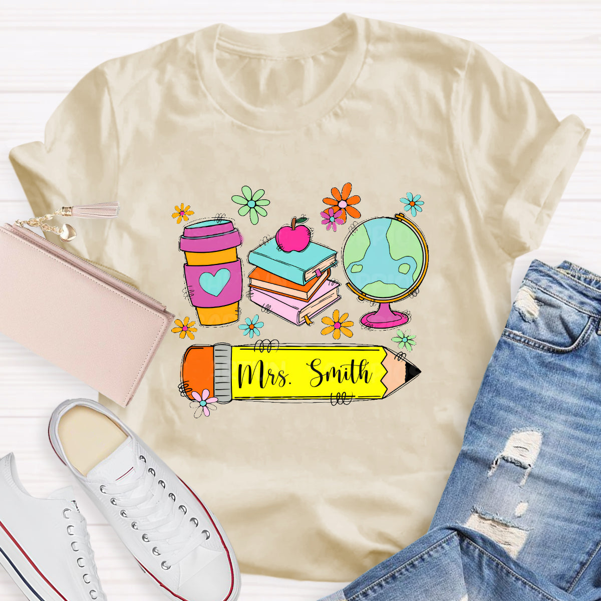 Personalized Teacher Name Coffee Books T-Shirt