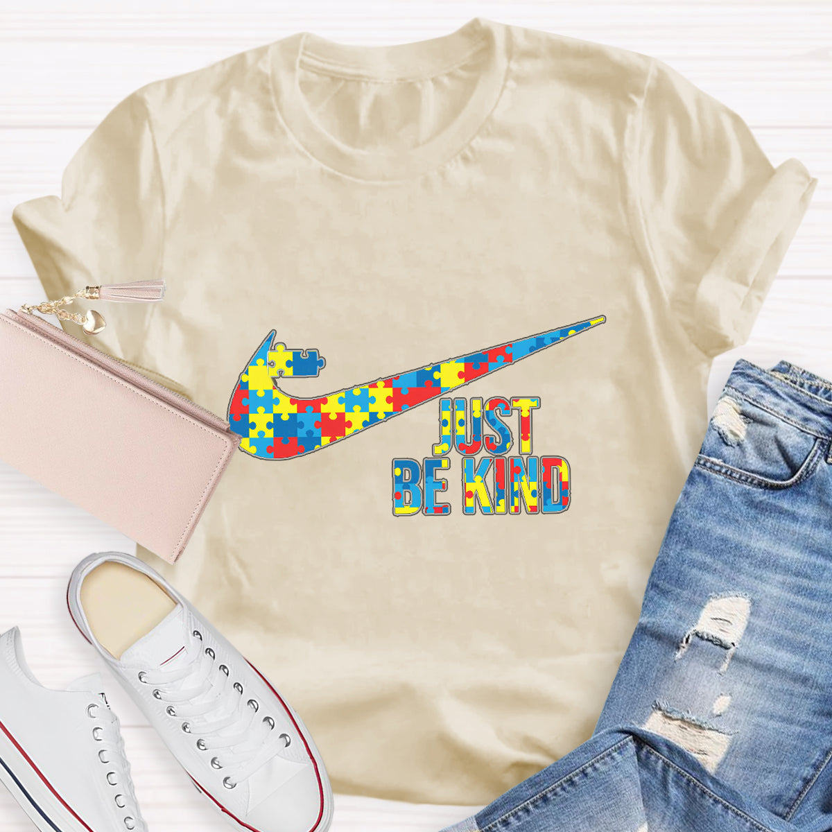 Just Be Kind Colorful Puzzle Teacher T-Shirt