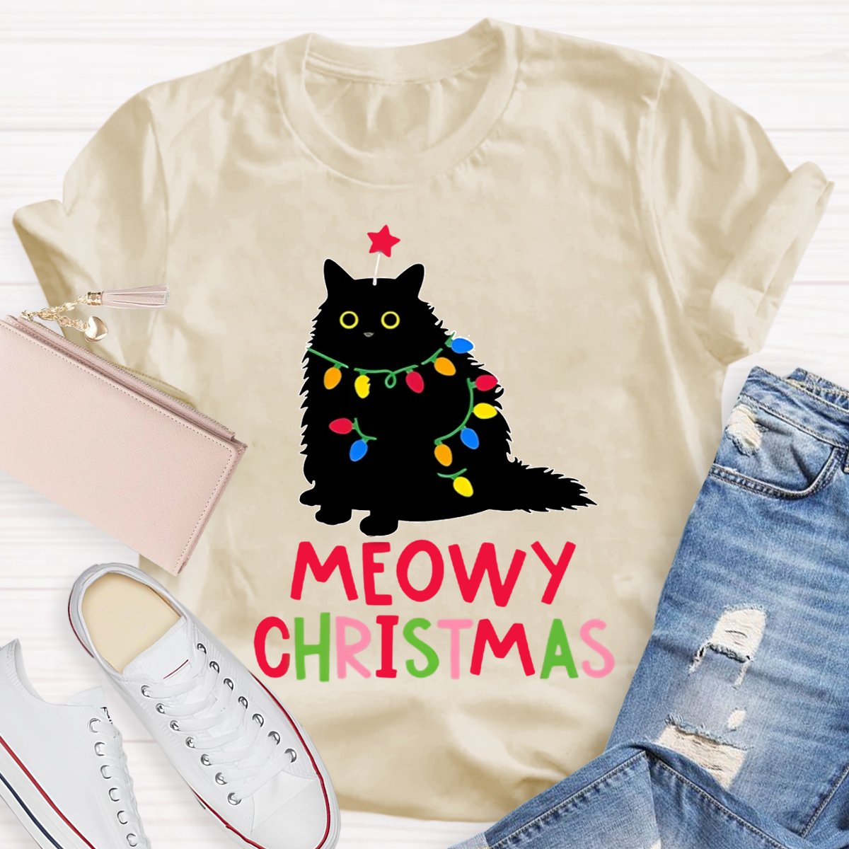 Meowy Christmas Teacher T-Shirt