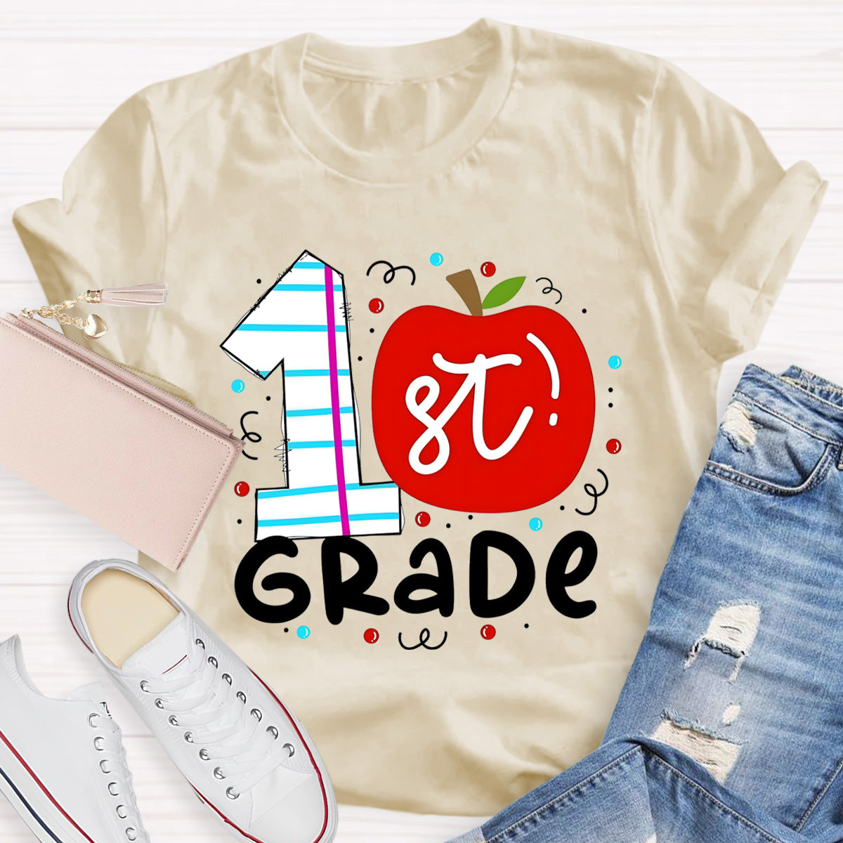 Personalized Grade 1st Grade Red Apple Teacher T-Shirt
