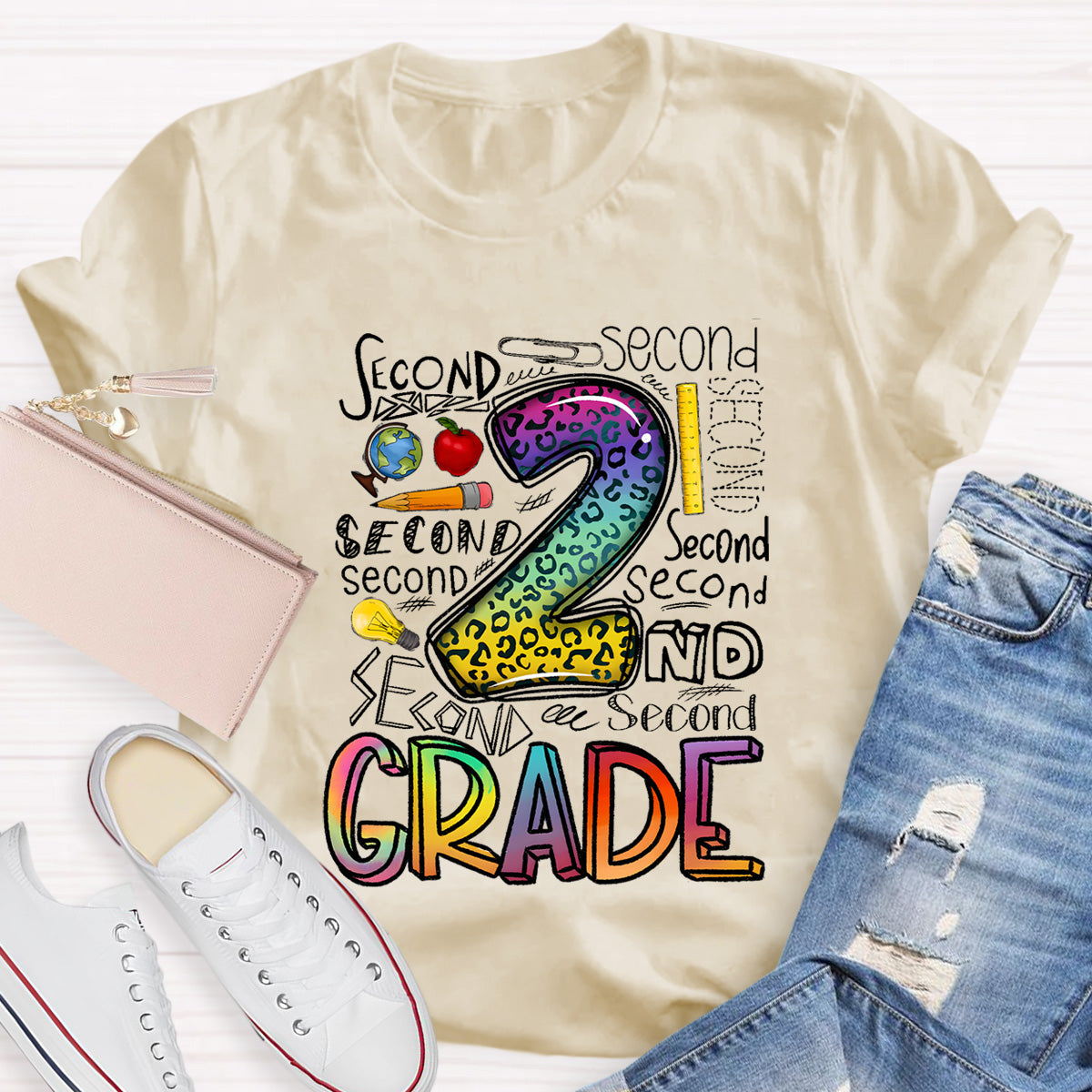 Personalized Grade Leopard 2nd Grade Teacher T-Shirt