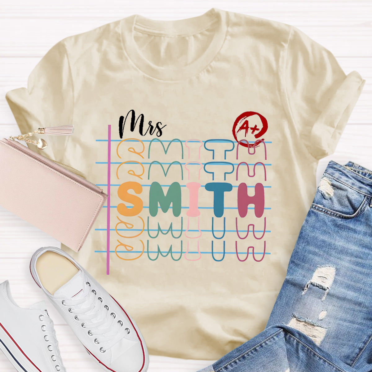 Personalized Name Colorful Letters Teacher T-Shirt
