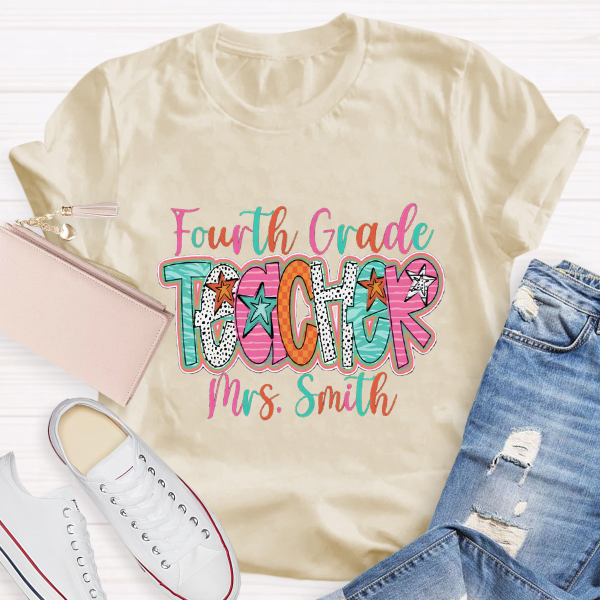 Personalized Grade And Name Fourth Grade Teacher T-Shirt