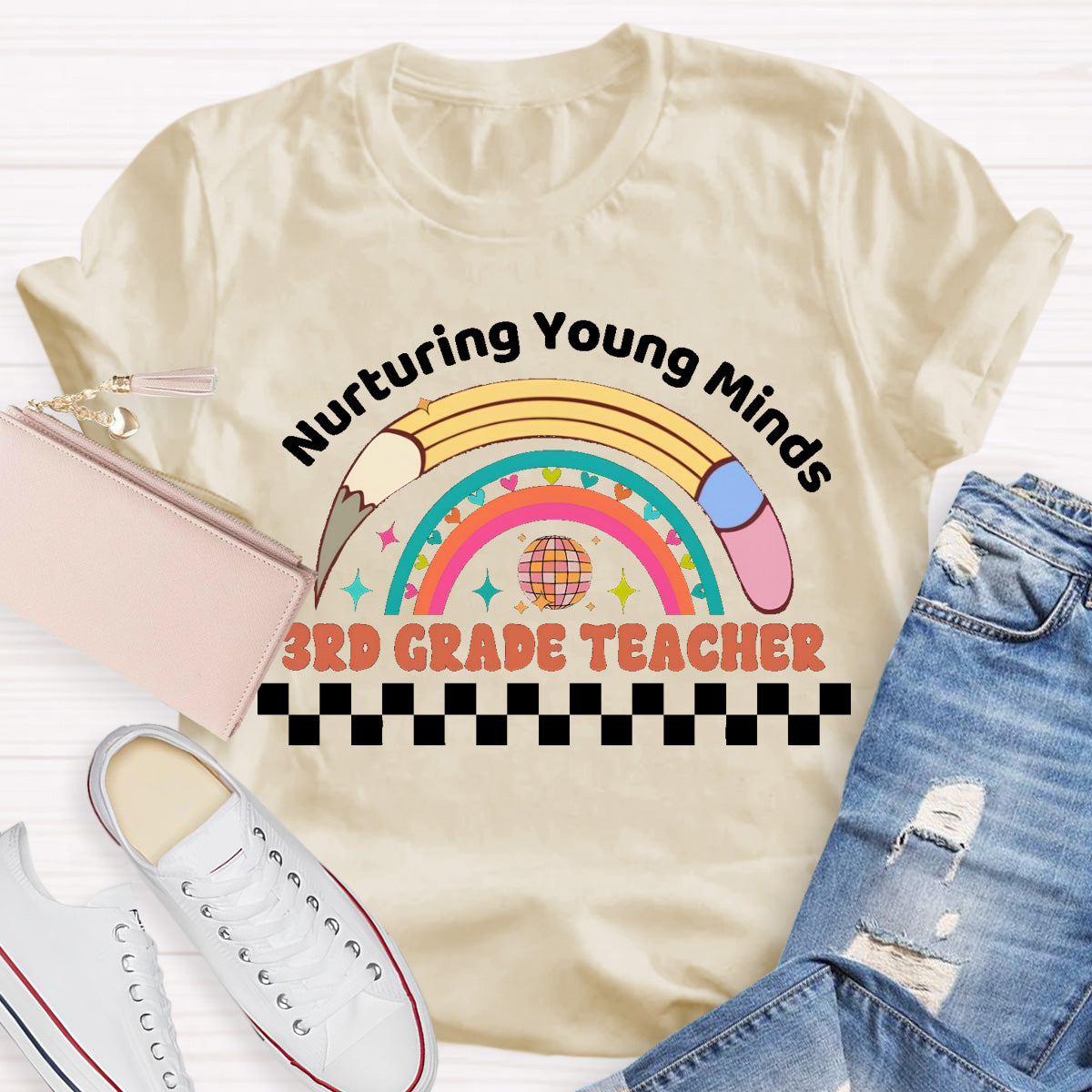 Personalized Grade Nurturing Young Minds Teacher T-Shirt