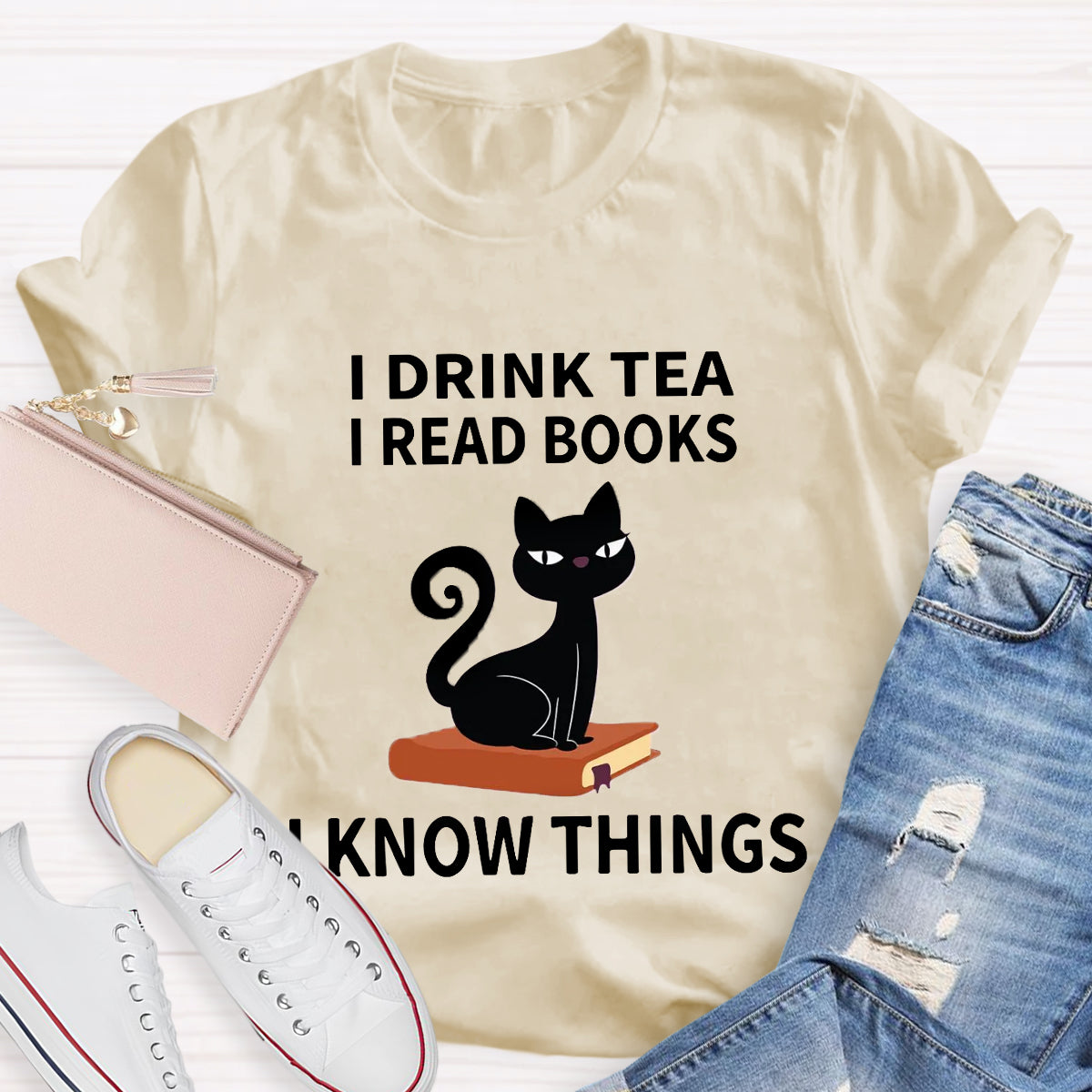 I Drink I Read Books I Know Thing Cute Cat T-Shirt