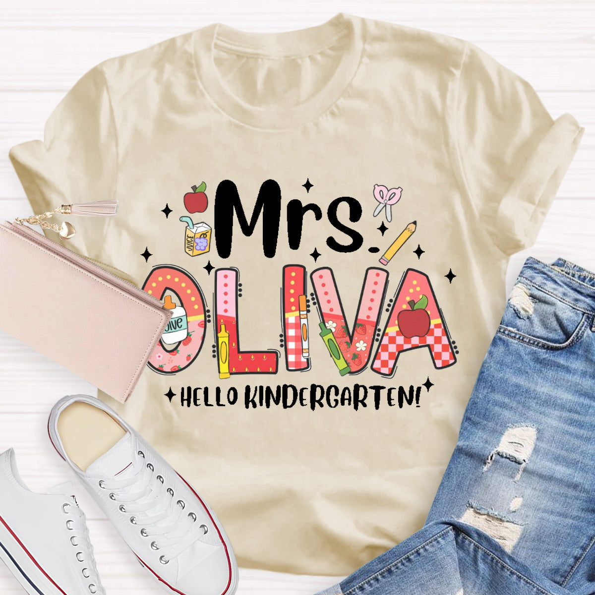 Personalized Name Hello Kindergarten Teacher T-Shirt