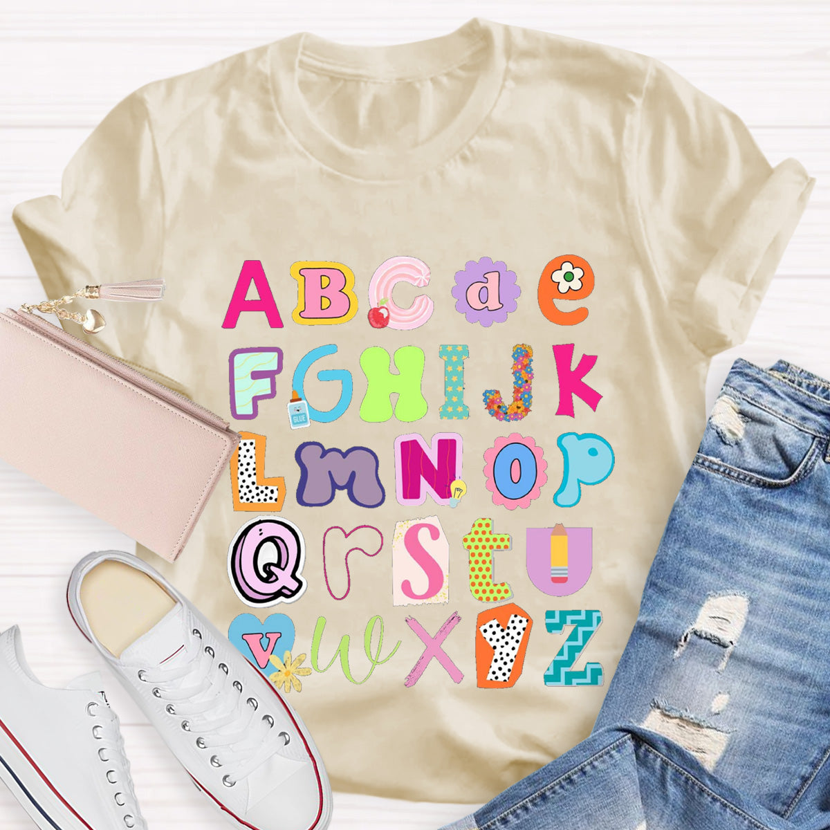 English Letter color block Teacher T-Shirt