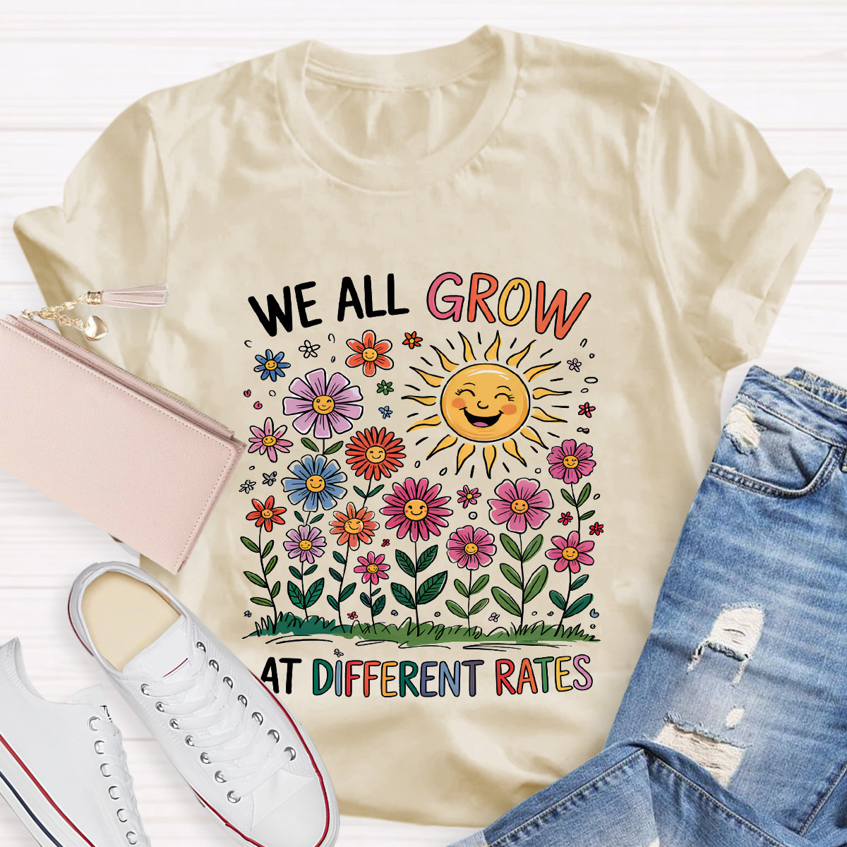 We All Grow At Different Rates Floral Teacher T-Shirt