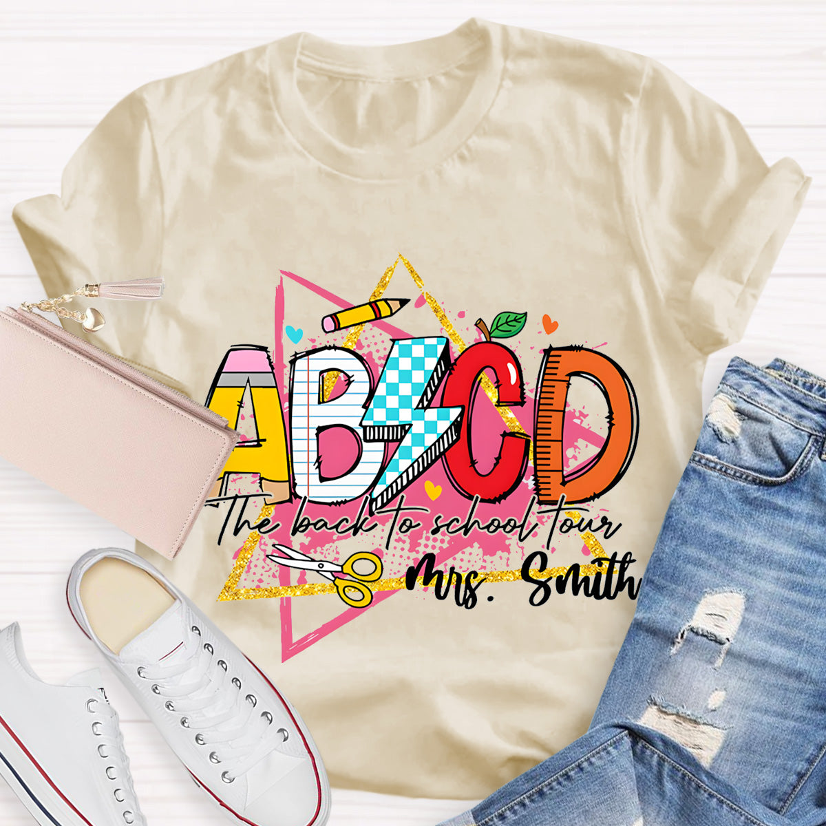 Personalized Name ABCD The Back To School Tour Teacher T-Shirt