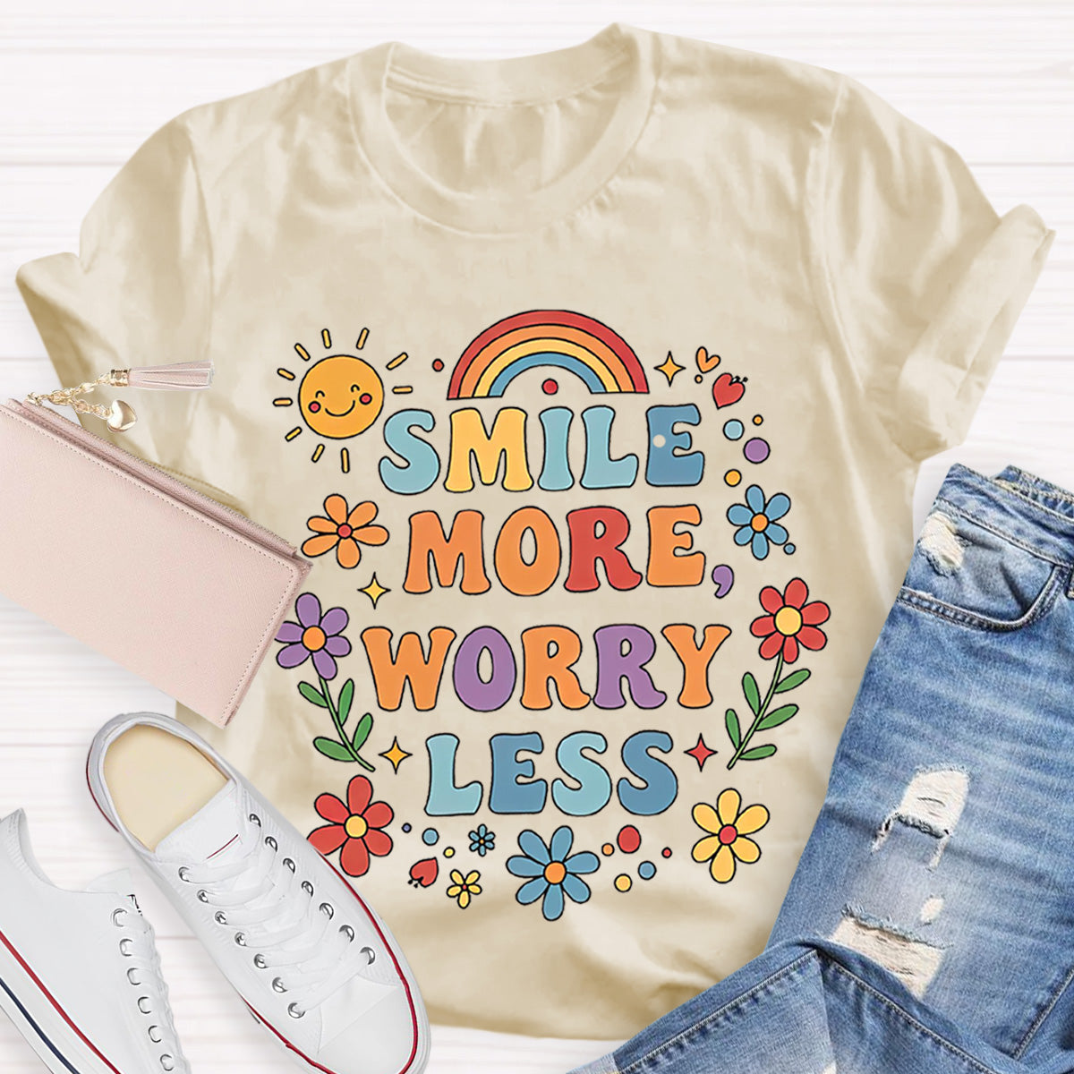 Smile More Worry Less Teacher T-Shirt