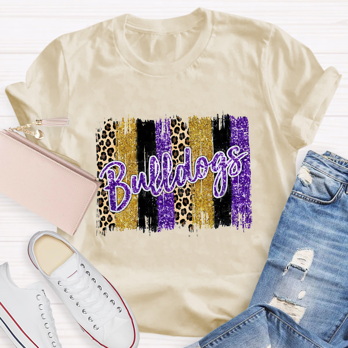 Personalized Mascot Leopard Print Teacher T-Shirt