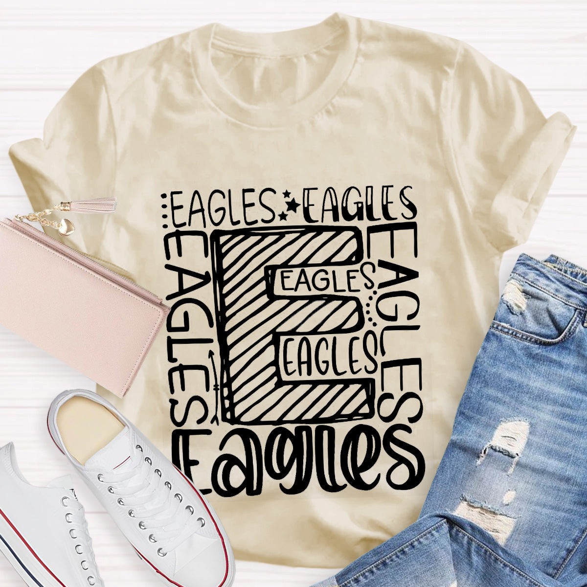 Personalized School Mascot Eagles Black Letters Teacher T-Shirt