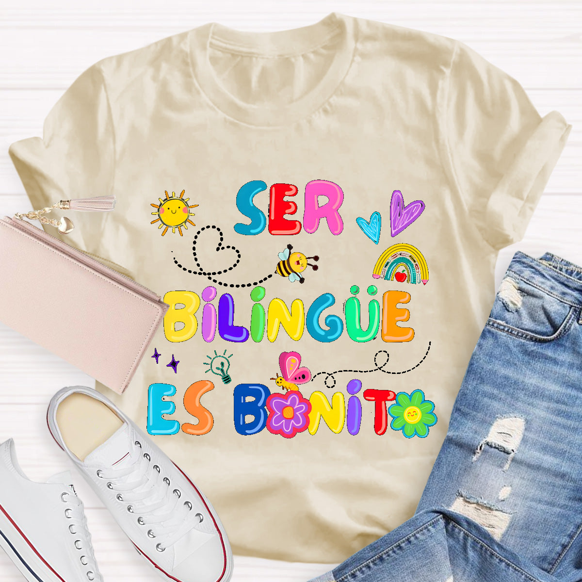 Brighter Floral Ser Bilingue Es Un Super Poder Spanish Teacher T-Shirt
