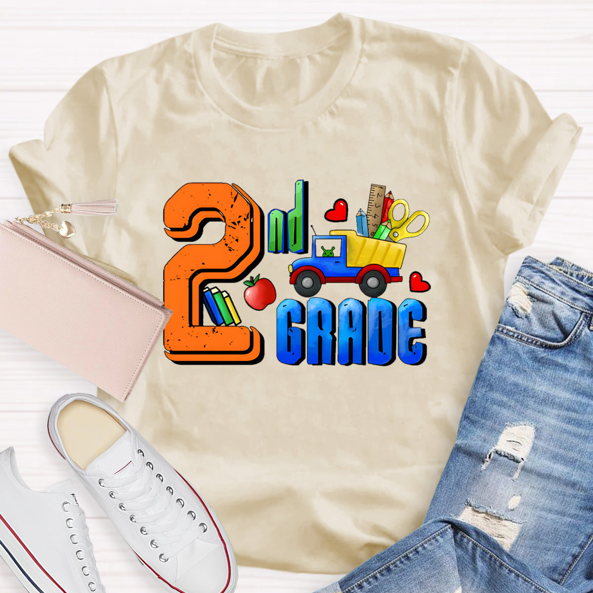 Personalized Grade Truck With Teacher's Tool 2nd Grade Teacher T-Shirt