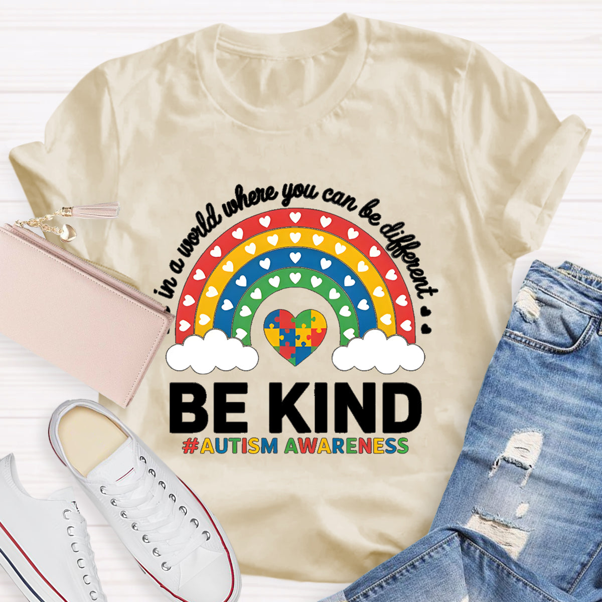 Colorful Heart In A World Where You Can Be Anything Be Kind T-Shirt