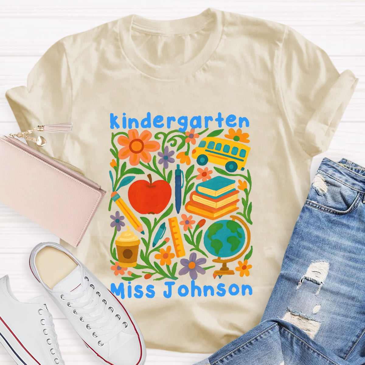 Personalized Grade And Name Back To School Floral Teacher T-Shirt